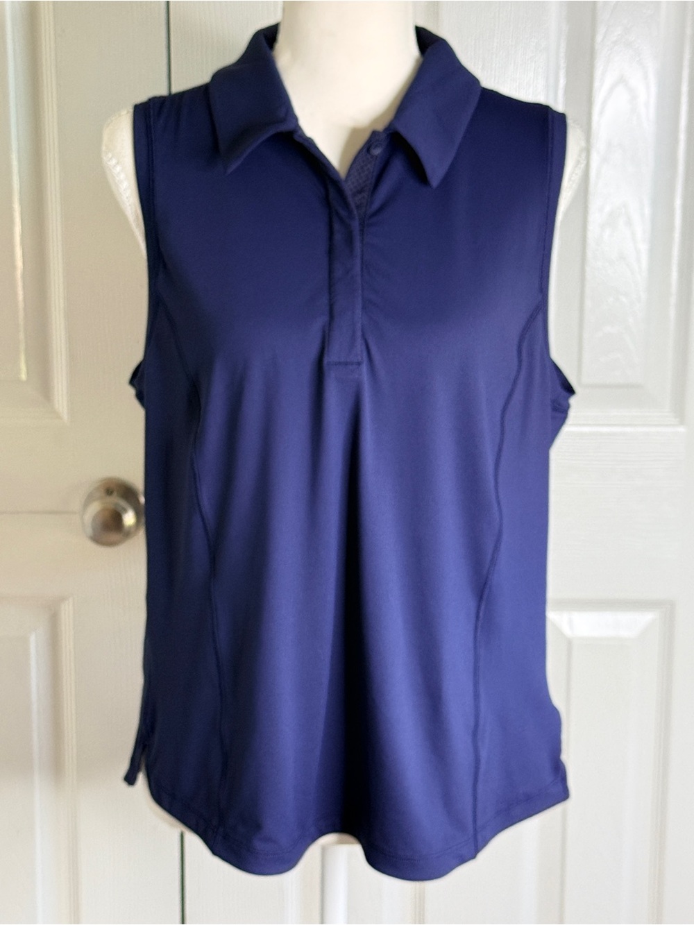 Athleta Navy Blue Advantage Polo Tank Top Sleeveless Golf Tennis L EUC